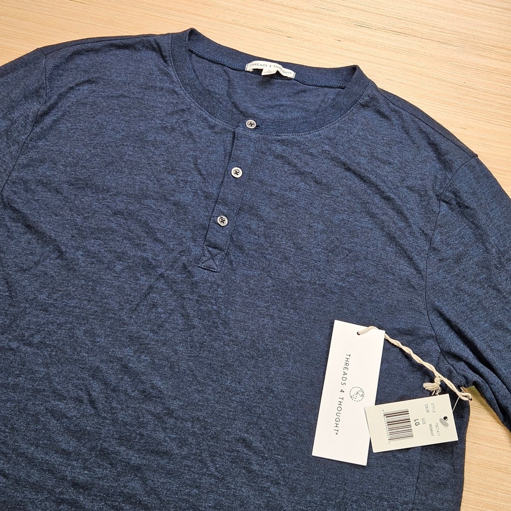 Threads 4 Thought Henley Men L Midnight Blue Long Sleeve Sustainable NEW